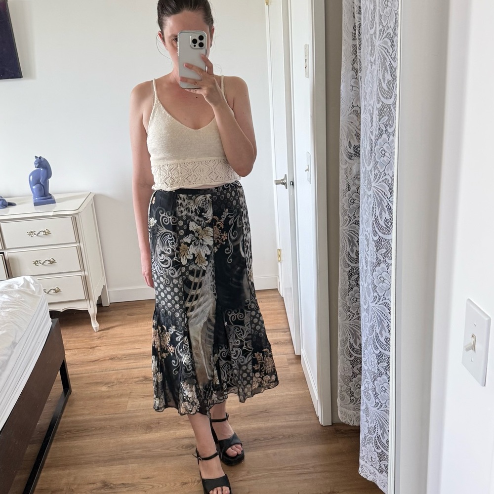 Patchwork Midi Skirt, Multi Floral Pattern Fairy High Rise S
